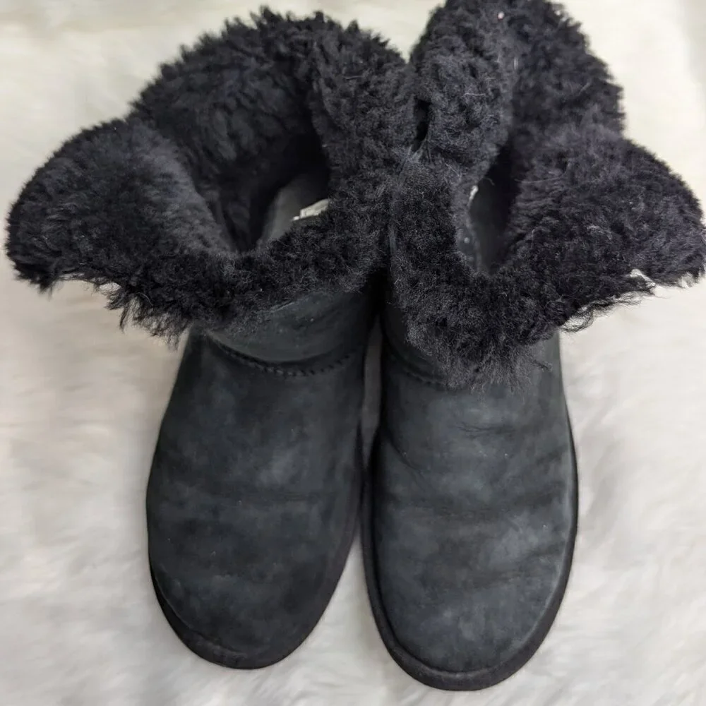 UGG Swarovski Bailey Button Bling Black Classic Calf Boots Women's Size US 8